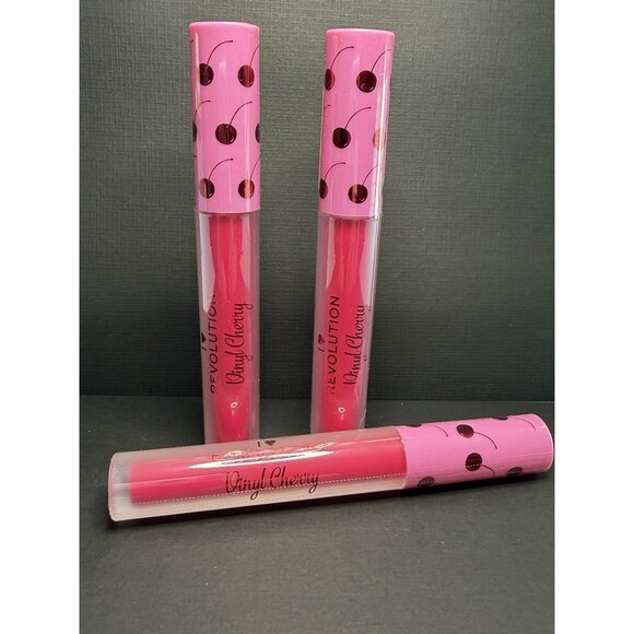 Revolution Other - I Heart Revolution Vinyl Cherry Liquid Lipstick Black Forest – 3‑Pack High Shine